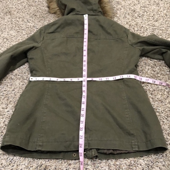 MICHAEL Michael Kors Military Jacket Size XSP XS Petite Army Green Fur Hooded - Picture 9 of 11